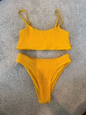 Smocked Yellow High-Cut Bikini Set